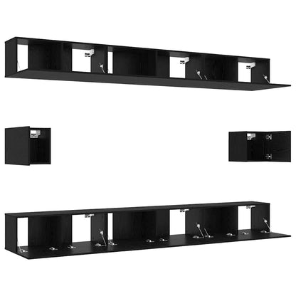 vidaXL TV-Schrankset 8 pcs Schwarz Eichen-Optik Holzwerkstoff