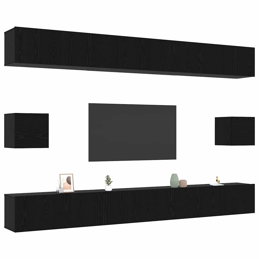 vidaXL TV-Schrankset 8 pcs Schwarz Eichen-Optik Holzwerkstoff