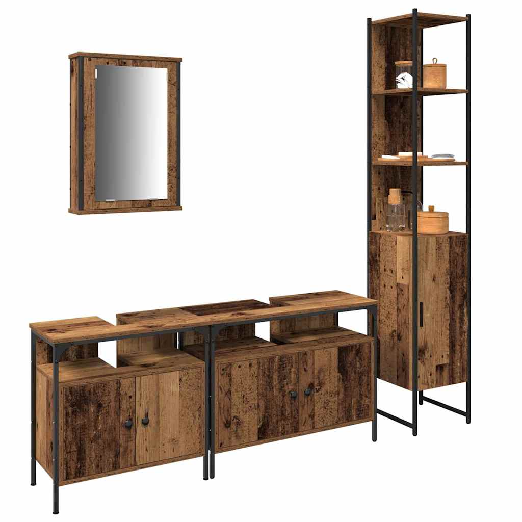 vidaXL Badezimmermöbel-Set mit Regal 4 pcs Altholz Holzwerkstoff
