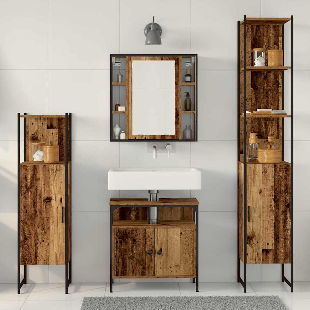 vidaXL Badezimmermöbel-Set mit Regal 4 pcs Altholz Holzwerkstoff