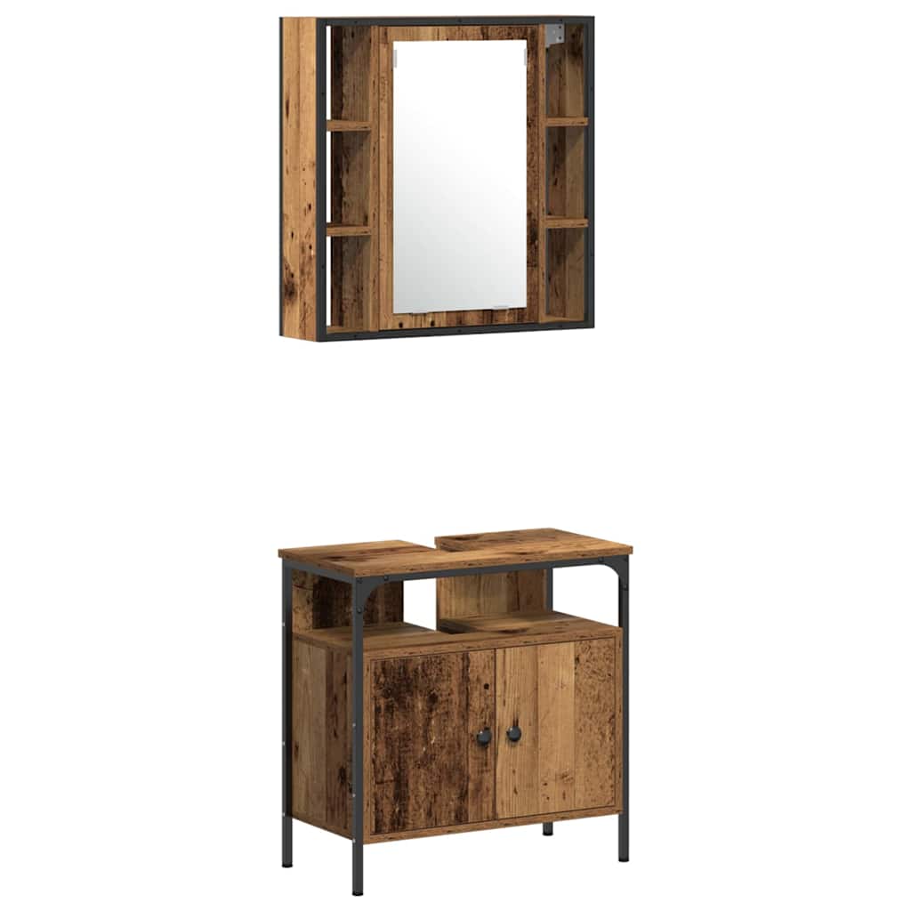 vidaXL Badezimmermöbel-Set mit Regal 4 pcs Altholz Holzwerkstoff