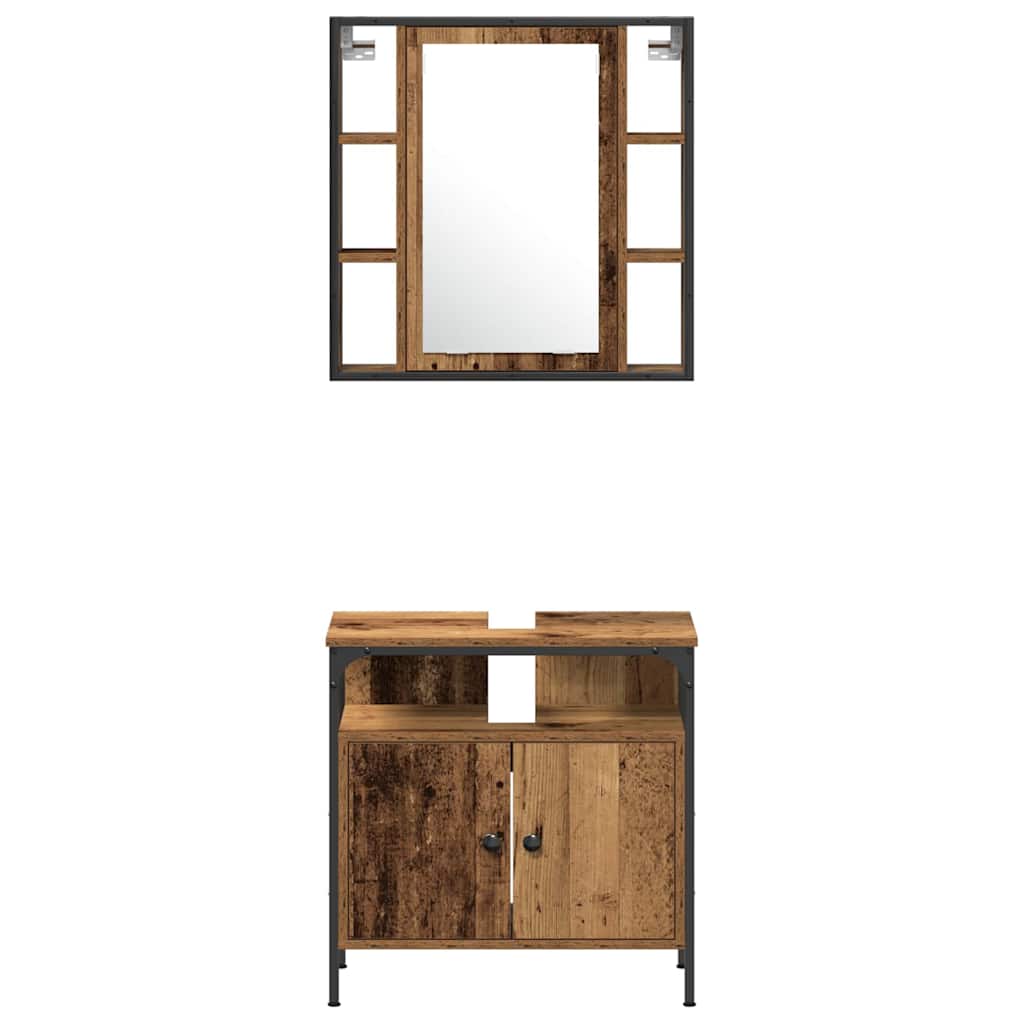 vidaXL Badezimmermöbel-Set mit Regal 4 pcs Altholz Holzwerkstoff