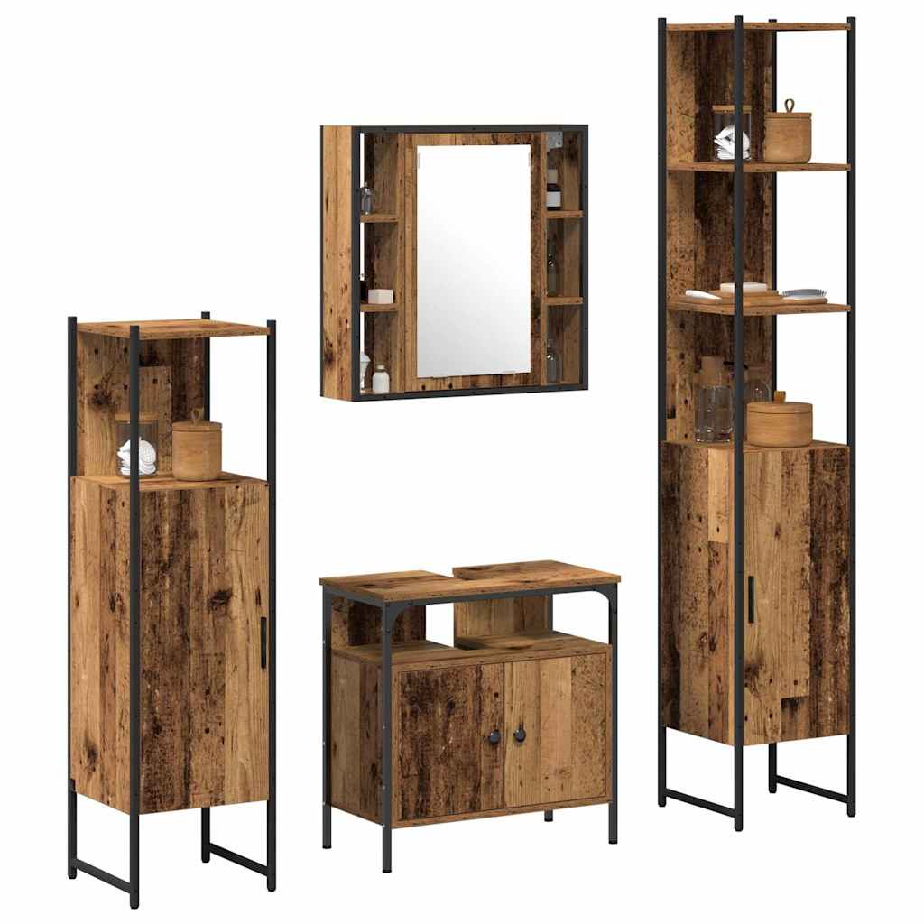 vidaXL Badezimmermöbel-Set mit Regal 4 pcs Altholz Holzwerkstoff