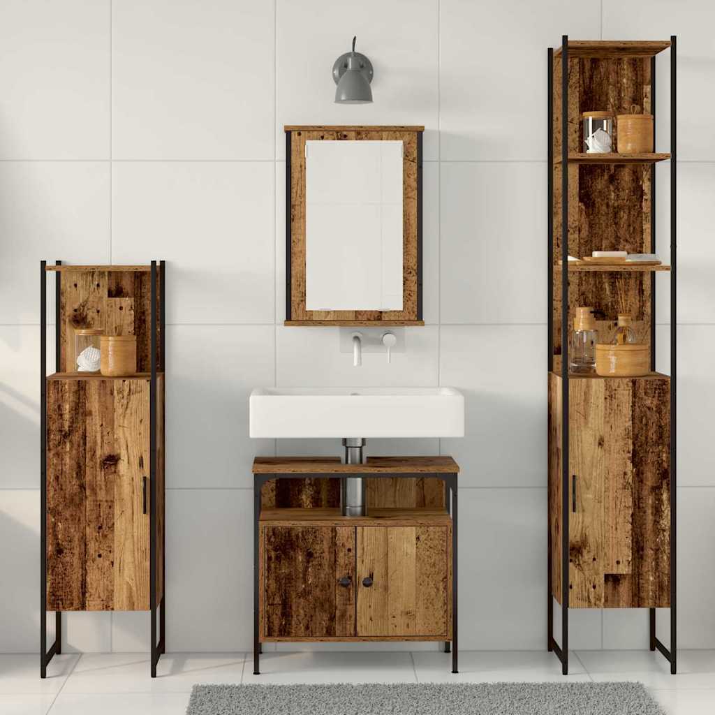 vidaXL Badezimmermöbel Set mit Regal 4 pcs Altholz Holzwerkstoff