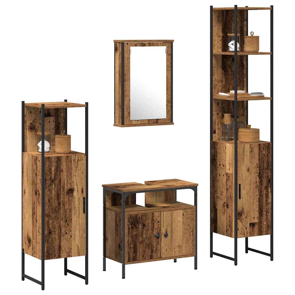 vidaXL Badezimmermöbel Set mit Regal 4 pcs Altholz Holzwerkstoff