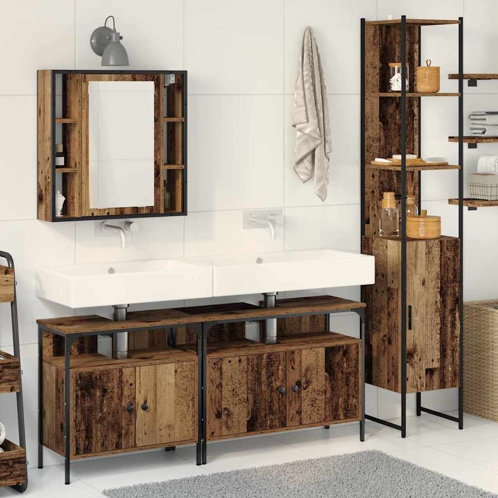 vidaXL Badezimmermöbel-Set mit Regal 4 pcs Altholz Holzwerkstoff