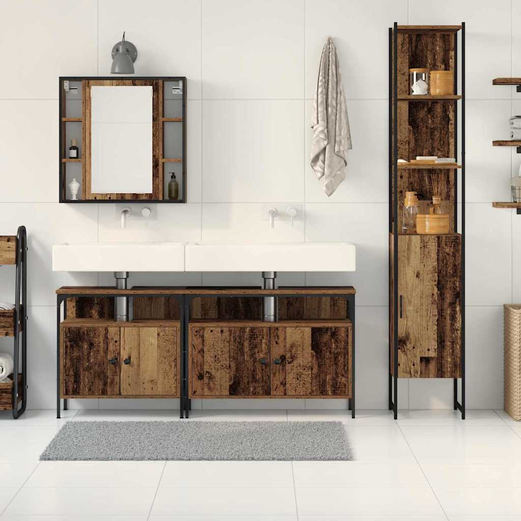 vidaXL Badezimmermöbel-Set mit Regal 4 pcs Altholz Holzwerkstoff