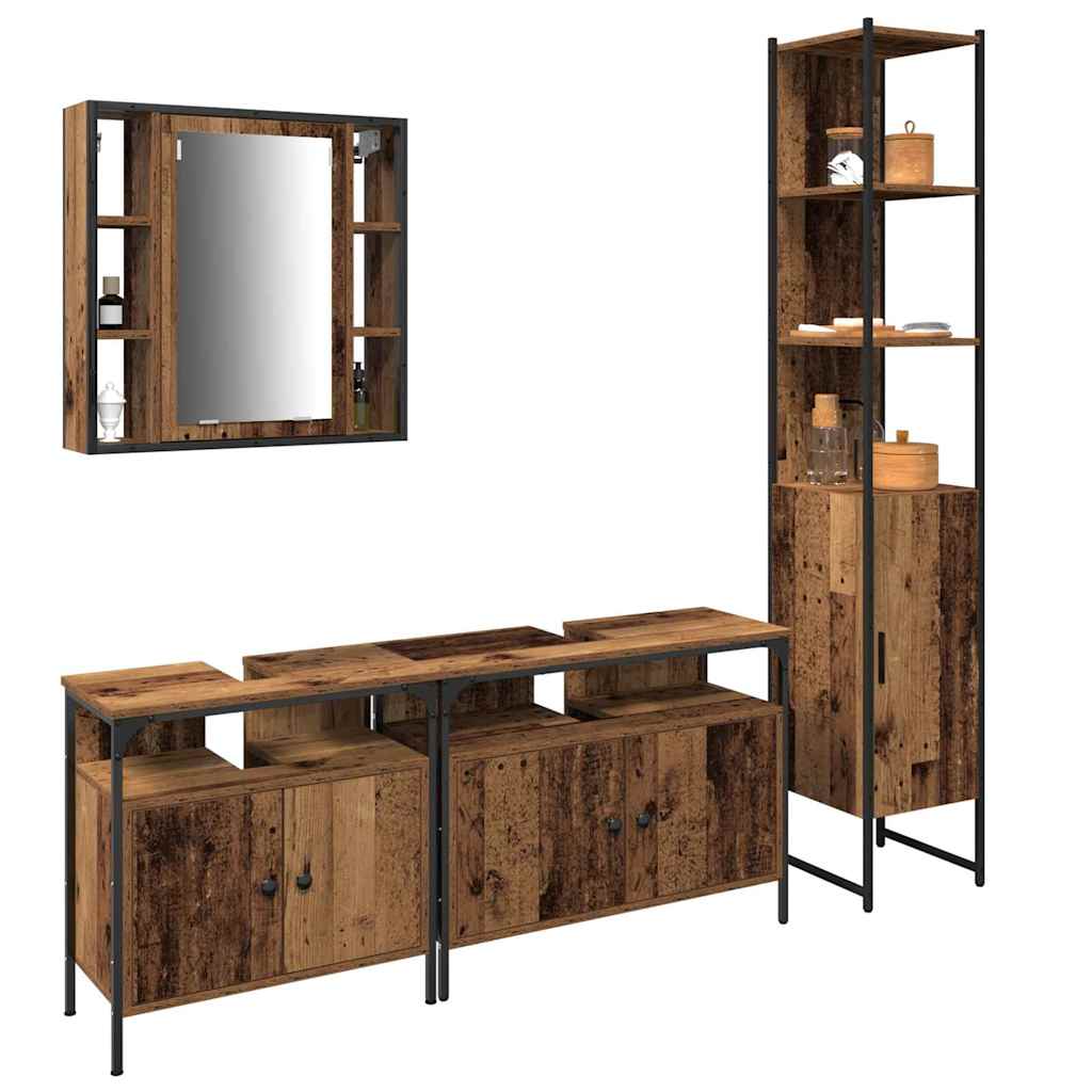 vidaXL Badezimmermöbel-Set mit Regal 4 pcs Altholz Holzwerkstoff