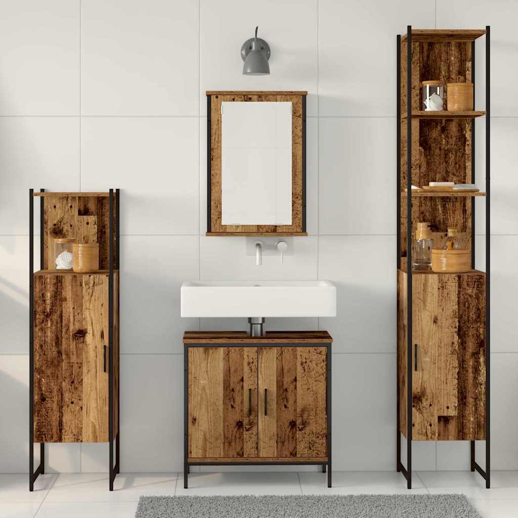 vidaXL Badezimmermöbel-Set mit Regal mit Tür 4 pcs Braun Holzwerkstoff