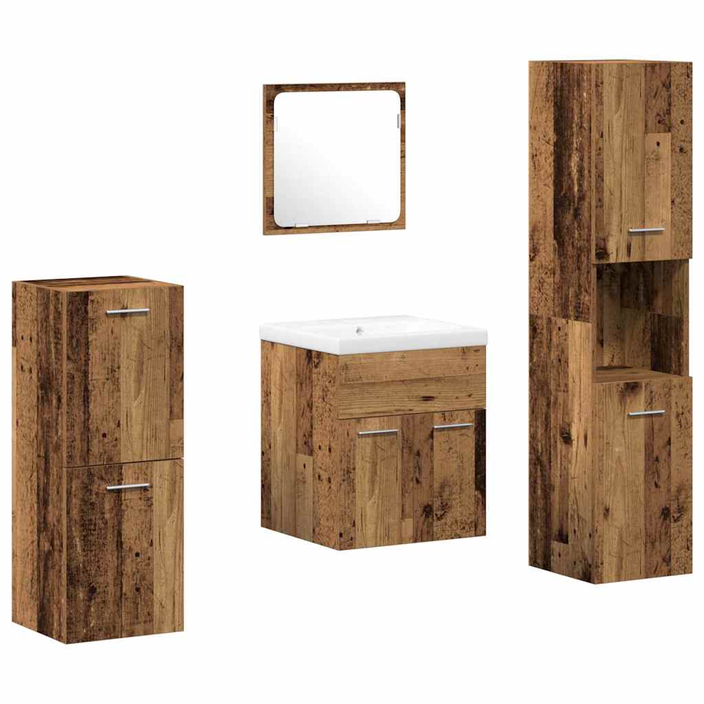 vidaXL Badezimmermöbel-Set mit Regal 5 pcs Altholz Holzwerkstoff