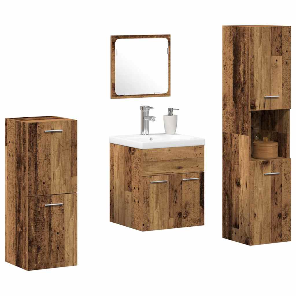 vidaXL Badezimmermöbel-Set mit Regal 5 pcs Altholz Holzwerkstoff