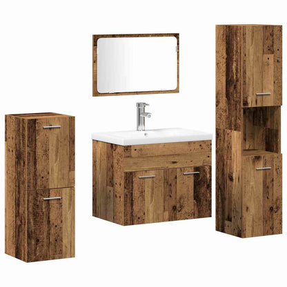 vidaXL Badezimmermöbel-Set Wandmontiert 4 pcs Altholz Holzwerkstoff