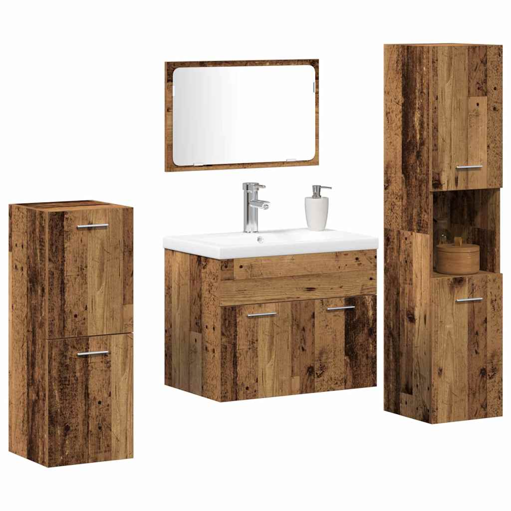 vidaXL Badezimmermöbel-Set Wandmontiert 4 pcs Altholz Holzwerkstoff