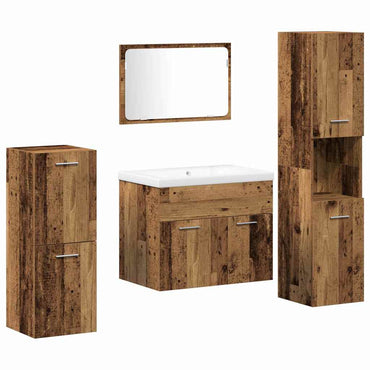 vidaXL Badezimmermöbel-Set mit Regal mit Tür 5 pcs Braun Holzwerkstoff