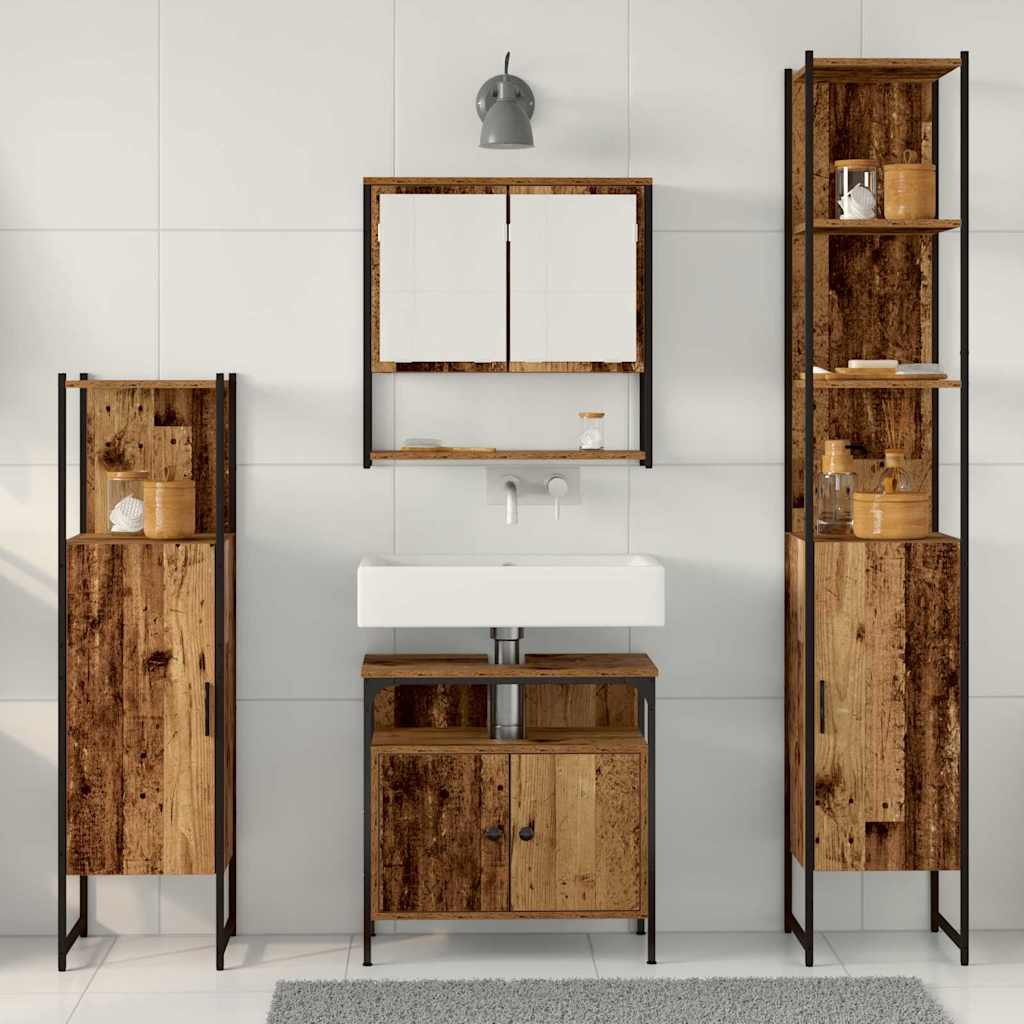 vidaXL Badezimmermöbel Set mit Regal 4 pcs Altholz Holzwerkstoff