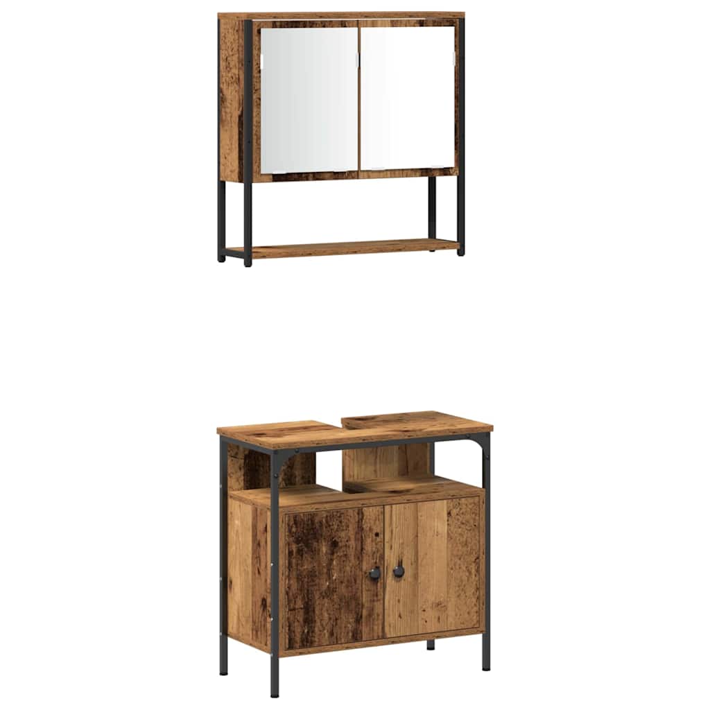 vidaXL Badezimmermöbel Set mit Regal 4 pcs Altholz Holzwerkstoff