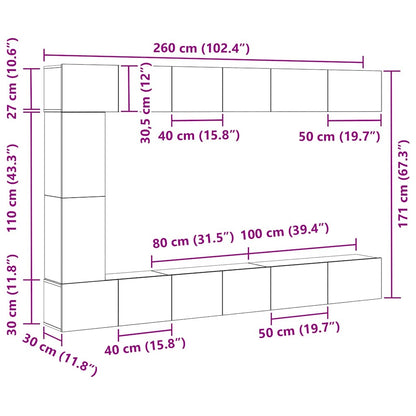 vidaXL TV-Schrankset 9 pcs Schwarz Eichen-Optik Holzwerkstoff