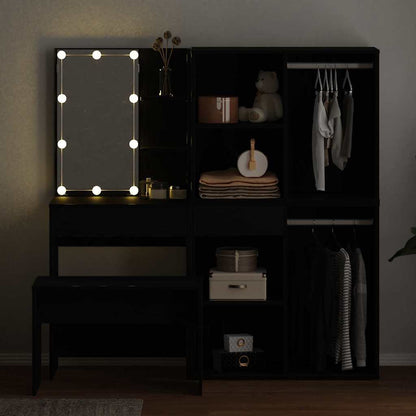 vidaXL Schminktischset mit LED mit Regal 4 pcs Schwarz Eichen-Optik