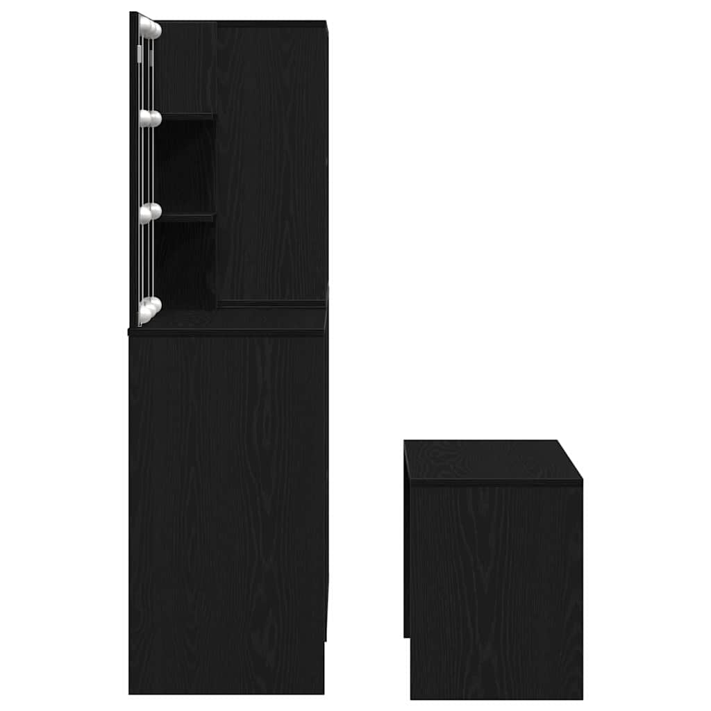 vidaXL Schminktischset mit LED mit Regal 4 pcs Schwarz Eichen-Optik