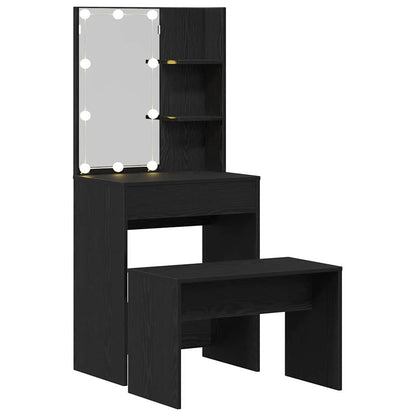 vidaXL LED Schminktisch Set 2 pcs Schwarz Eichen-Optik Holzwerkstoff