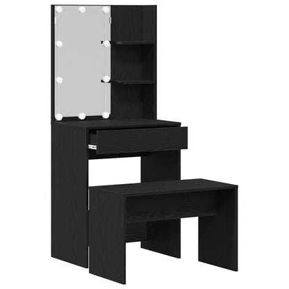 vidaXL LED Schminktisch Set 2 pcs Schwarz Eichen-Optik Holzwerkstoff