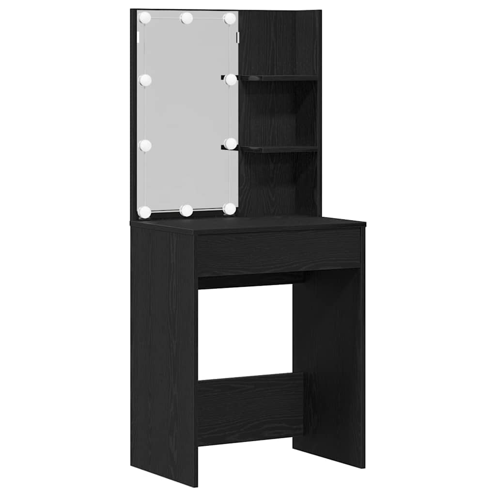 vidaXL LED Schminktisch Set 2 pcs Schwarz Eichen-Optik Holzwerkstoff