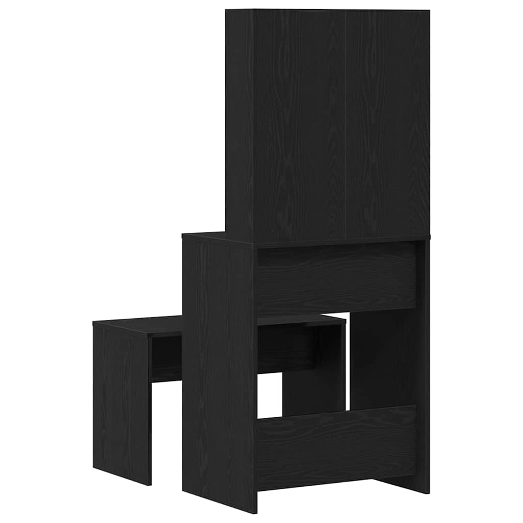 vidaXL LED Schminktisch Set 2 pcs Schwarz Eichen-Optik Holzwerkstoff