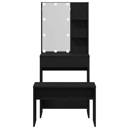 vidaXL LED Schminktisch Set 2 pcs Schwarz Eichen-Optik Holzwerkstoff