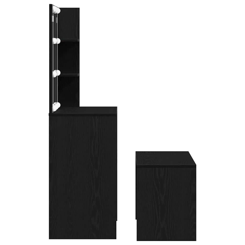 vidaXL LED Schminktisch Set 2 pcs Schwarz Eichen-Optik Holzwerkstoff