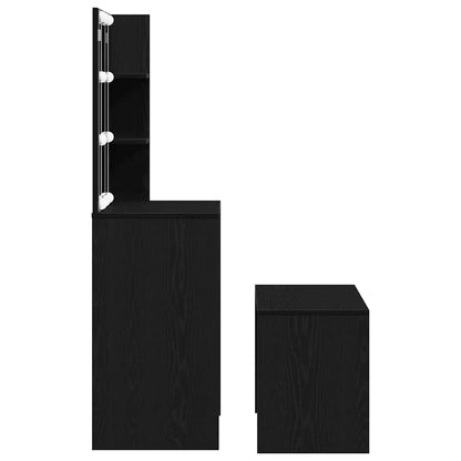 vidaXL LED Schminktisch Set 2 pcs Schwarz Eichen-Optik Holzwerkstoff