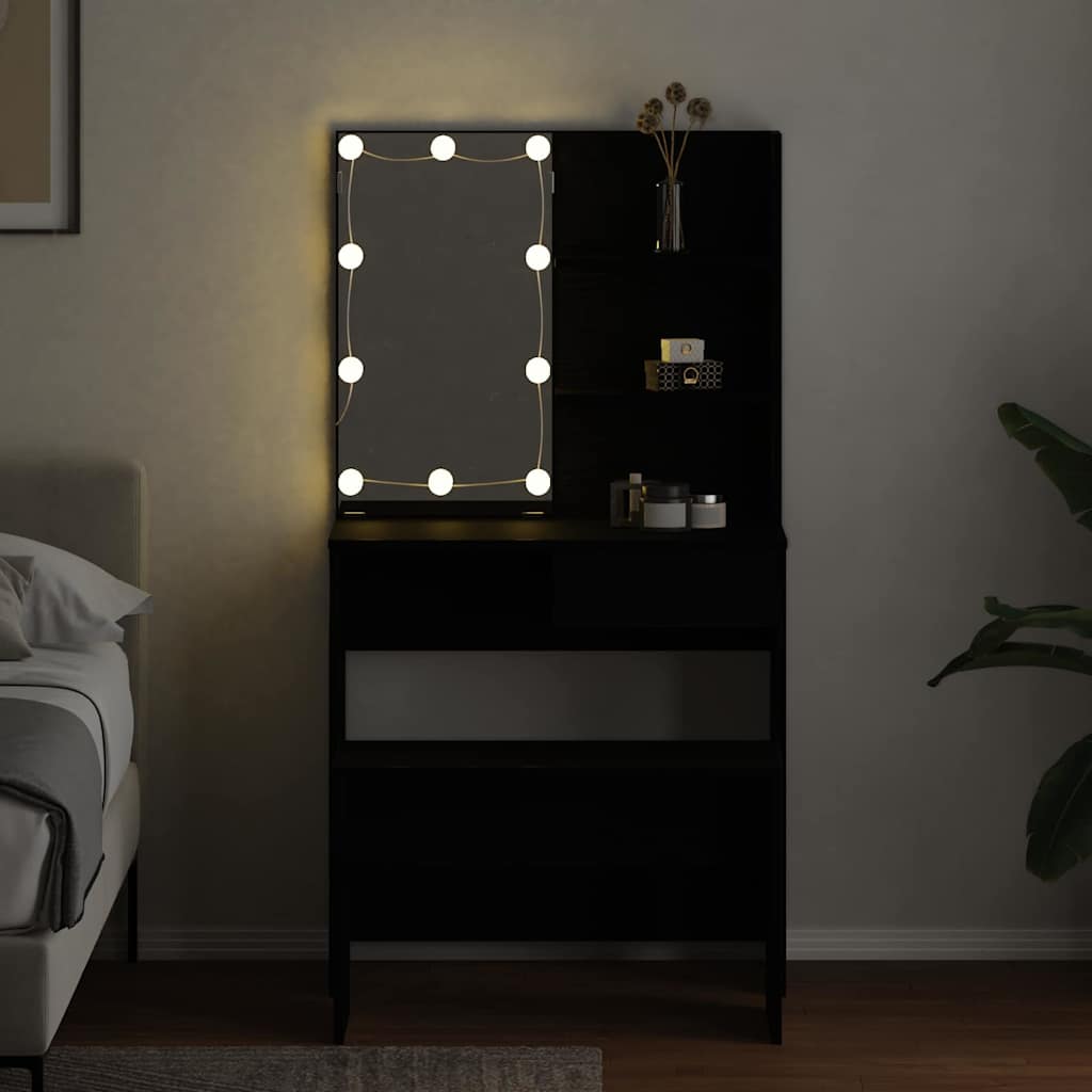 vidaXL LED Schminktisch Set 2 pcs Schwarz Eichen-Optik Holzwerkstoff