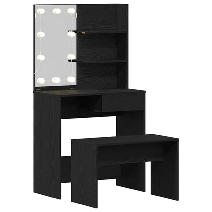 vidaXL LED Schminktisch Set 2 pcs Schwarz Eichen-Optik Holzwerkstoff