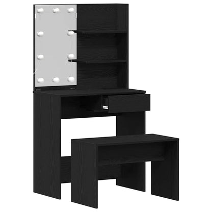 vidaXL LED Schminktisch Set 2 pcs Schwarz Eichen-Optik Holzwerkstoff