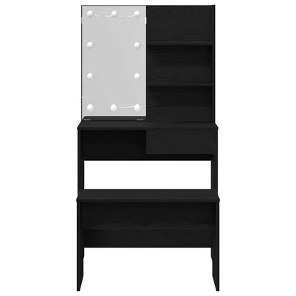 vidaXL LED Schminktisch Set 2 pcs Schwarz Eichen-Optik Holzwerkstoff