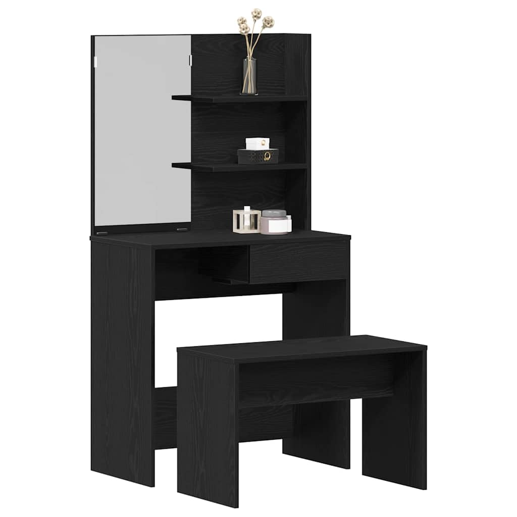 vidaXL Schminktisch-Set 2 pcs Schwarz Eichen-Optik Holzwerkstoff