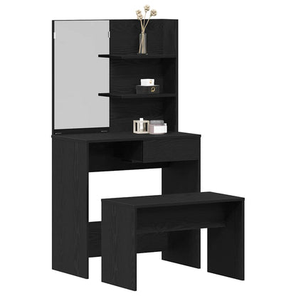 vidaXL Schminktisch-Set 2 pcs Schwarz Eichen-Optik Holzwerkstoff