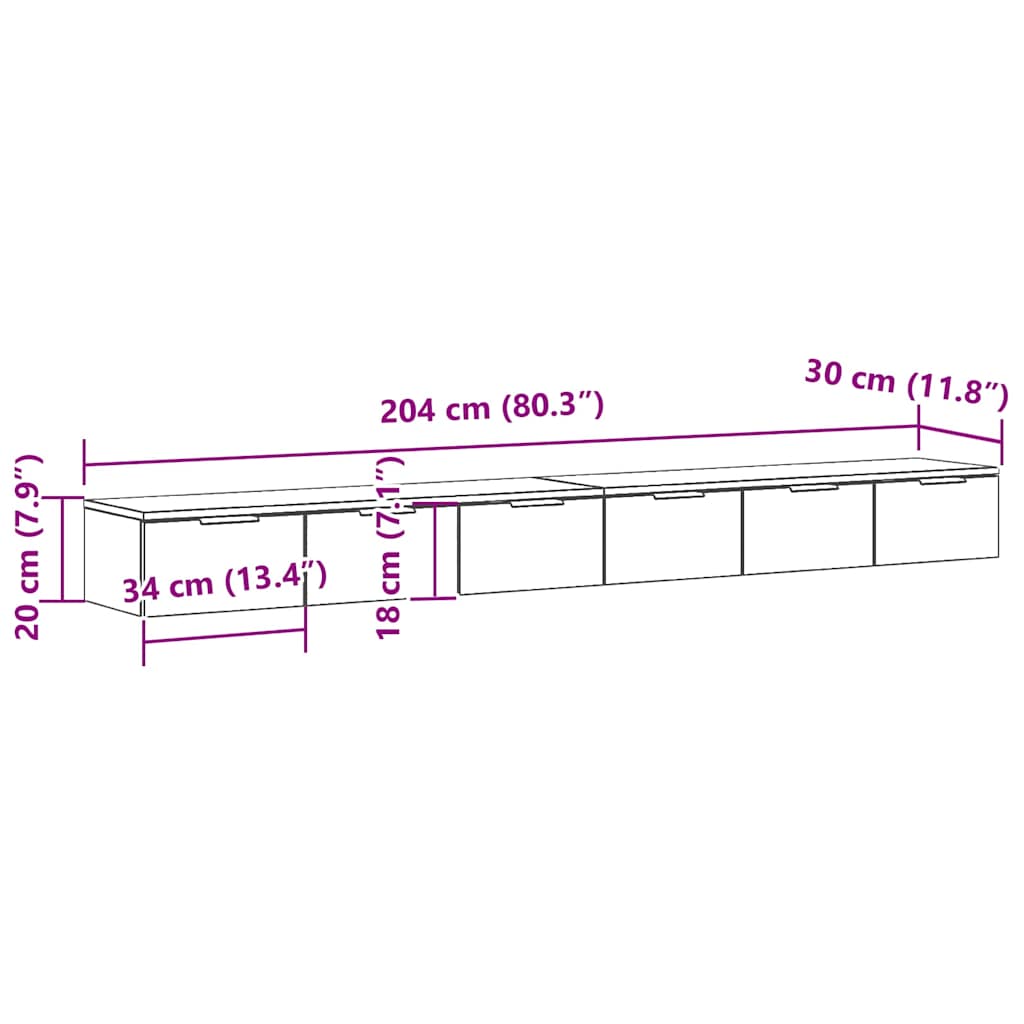 vidaXL Wandmontierter Schrank 2 pcs Schwarz Eichen-Optik Holzwerkstoff