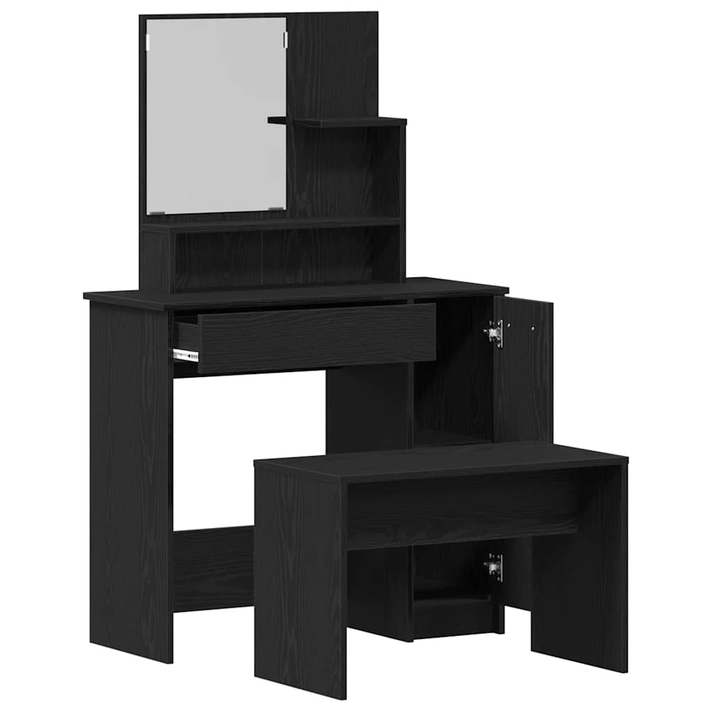 vidaXL Schminktisch-Set 2 pcs Schwarz Eichen-Optik Holzwerkstoff