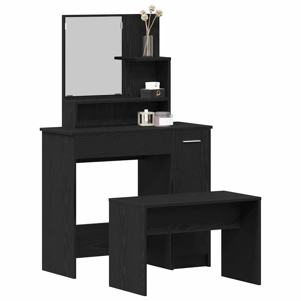 vidaXL Schminktisch-Set 2 pcs Schwarz Eichen-Optik Holzwerkstoff