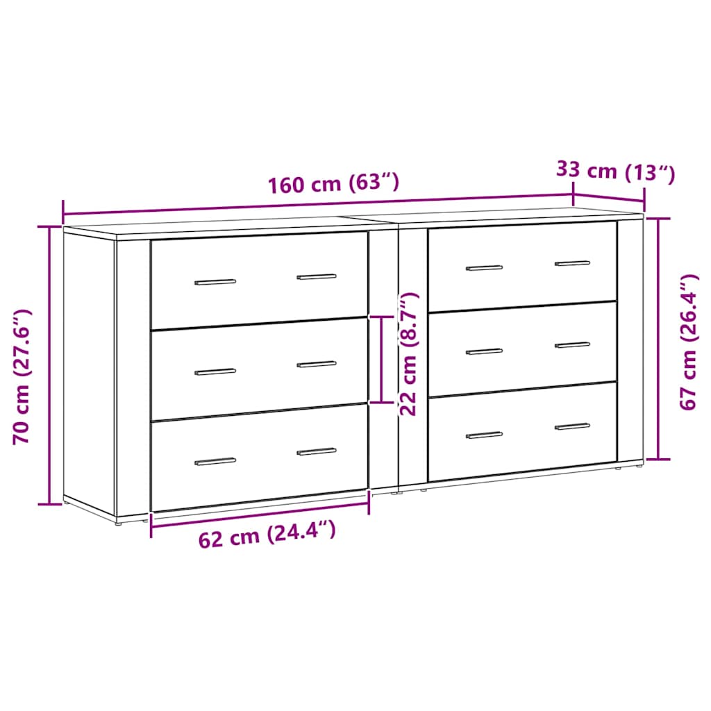 vidaXL Sideboard Schwarz Eichen-Optik 160 x 33 x 70 cm Holzwerkstoff