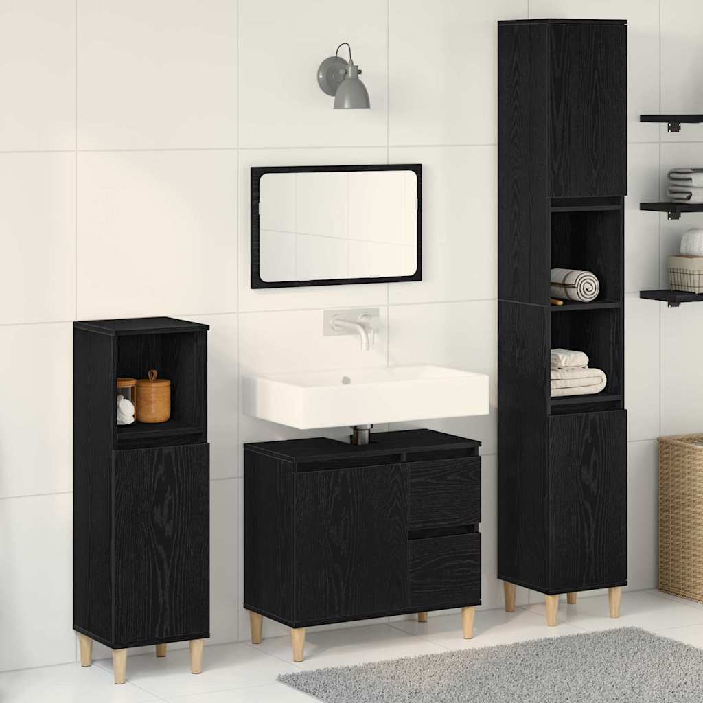 vidaXL Badezimmermöbel-Set Wandmontiert 3 pcs Schwarz Eichen-Optik