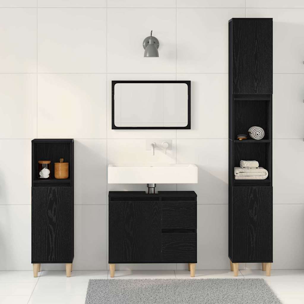 vidaXL Badezimmermöbel-Set Wandmontiert 3 pcs Schwarz Eichen-Optik