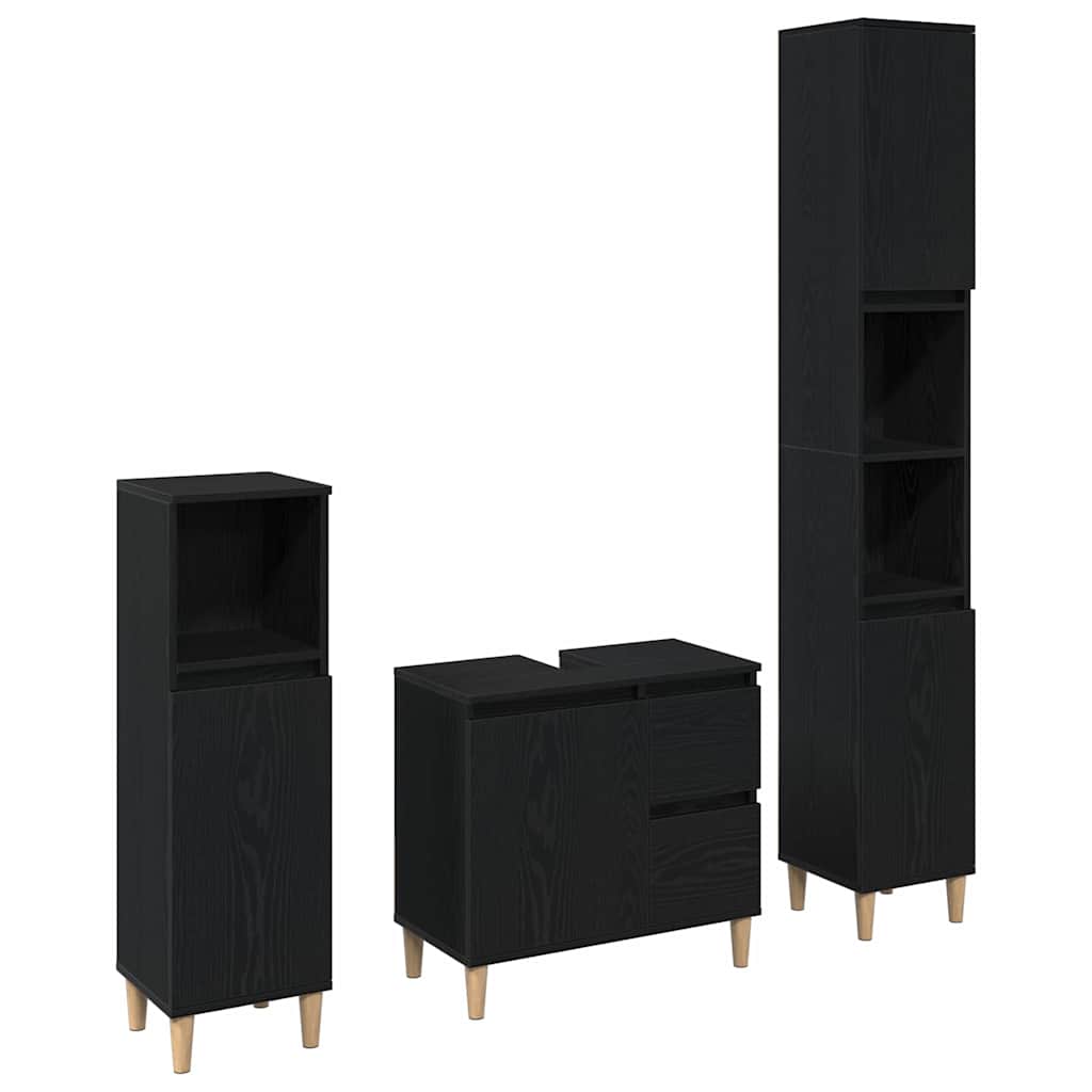 vidaXL Badezimmermöbel-Set Wandmontiert 3 pcs Schwarz Eichen-Optik