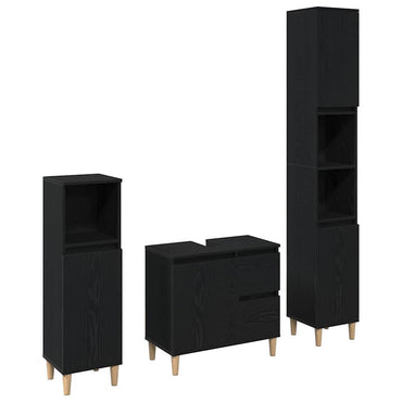vidaXL Badezimmermöbel-Set Wandmontiert 3 pcs Schwarz Eichen-Optik