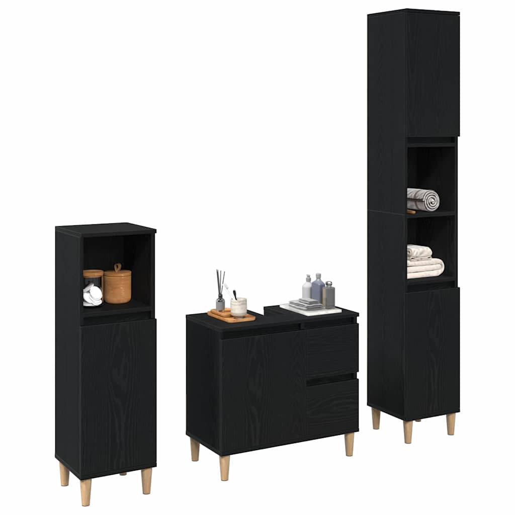 vidaXL Badezimmermöbel-Set Wandmontiert 3 pcs Schwarz Eichen-Optik