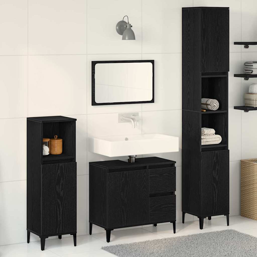 vidaXL Badezimmermöbel-Set Wandmontiert 3 pcs Schwarz Eichen-Optik