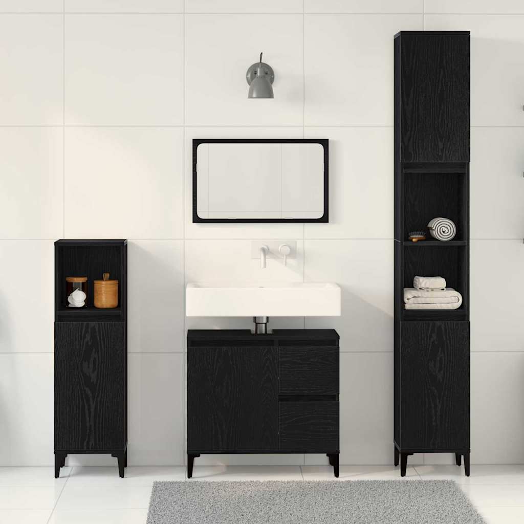 vidaXL Badezimmermöbel-Set Wandmontiert 3 pcs Schwarz Eichen-Optik