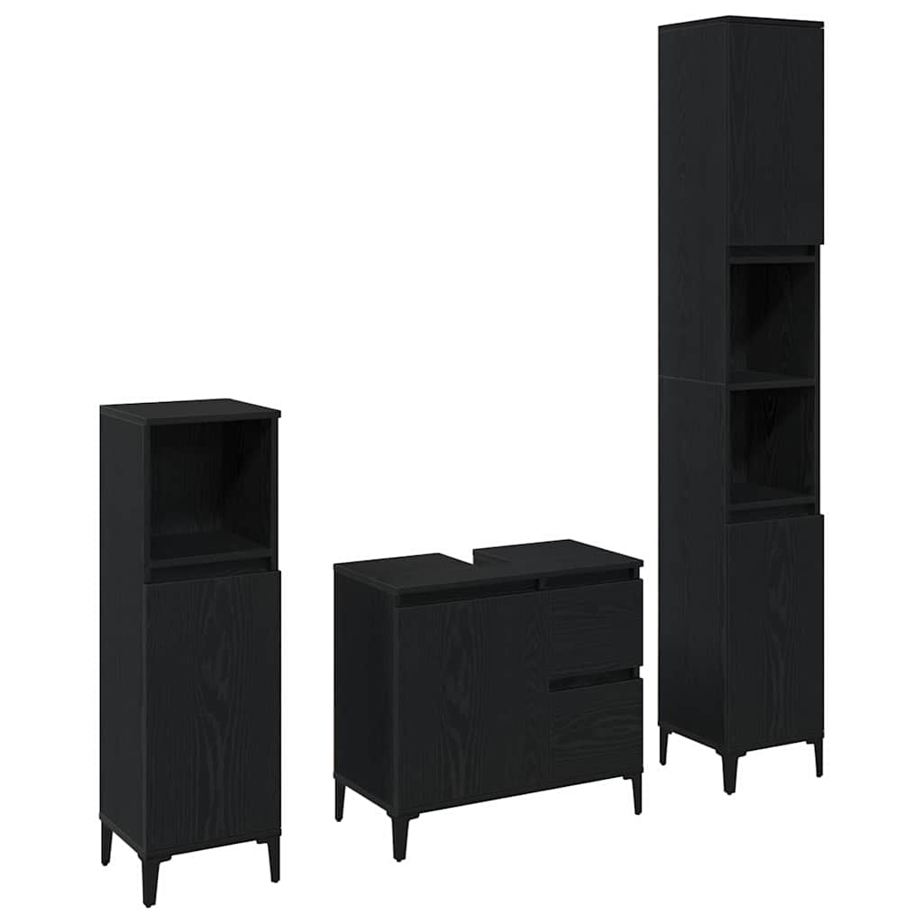 vidaXL Badezimmermöbel-Set Wandmontiert 3 pcs Schwarz Eichen-Optik