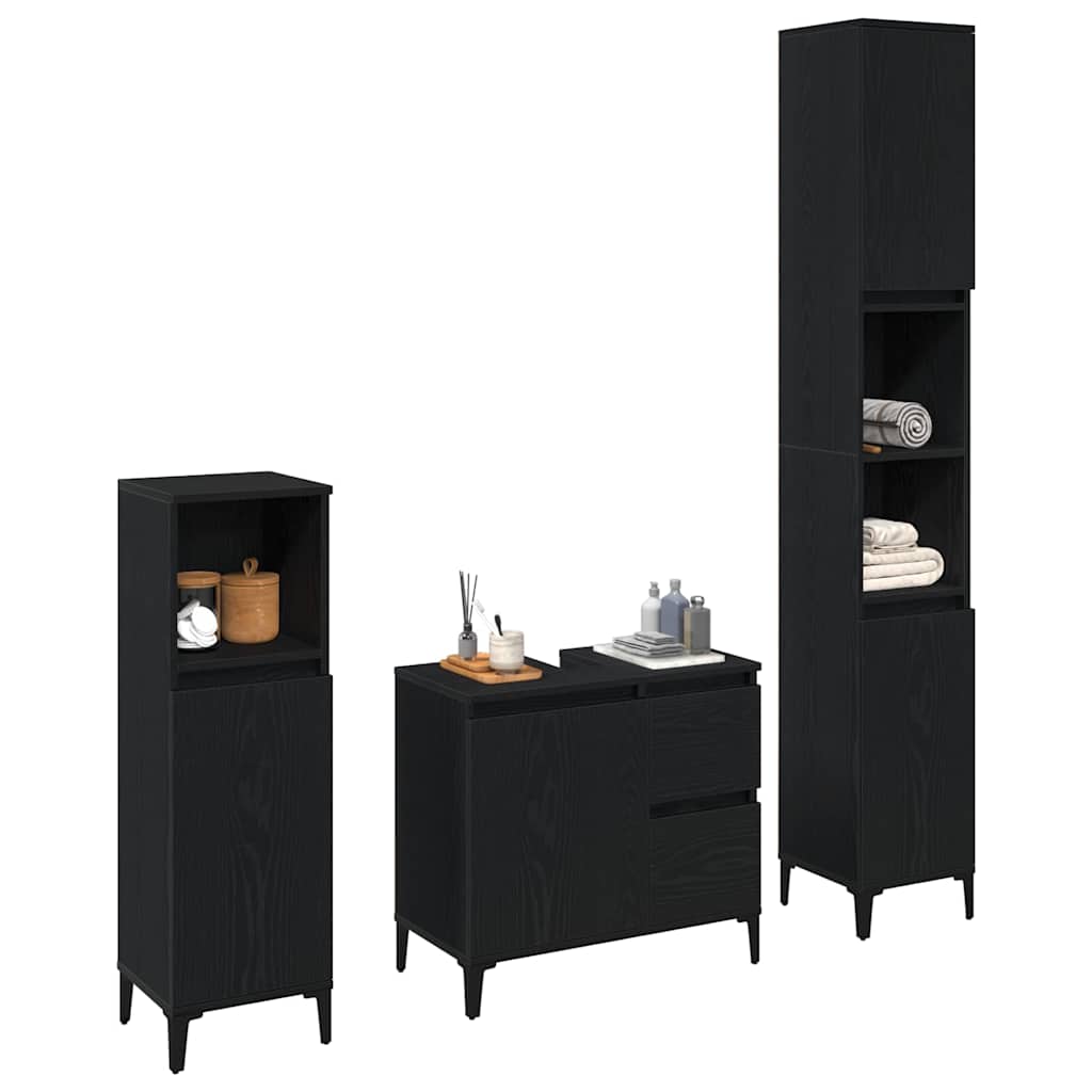 vidaXL Badezimmermöbel-Set Wandmontiert 3 pcs Schwarz Eichen-Optik