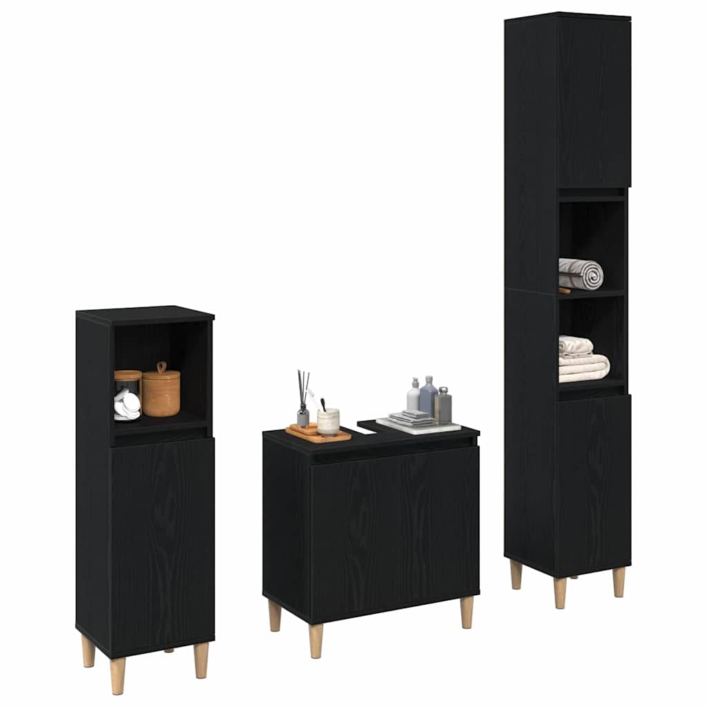 vidaXL Badezimmermöbel-Set Wandmontiert 3 pcs Schwarz Eichen-Optik